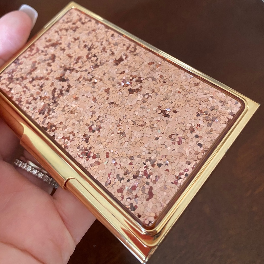 Gold and pink glitter business card holder